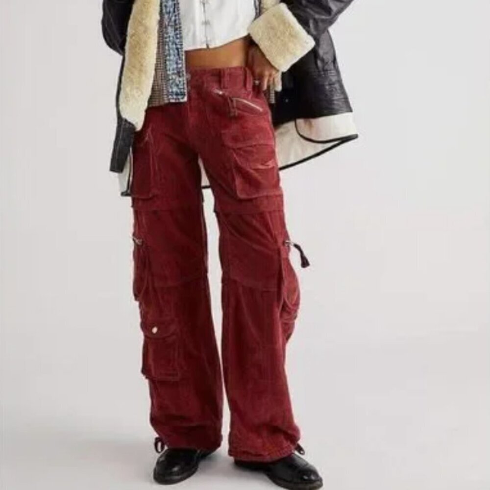Y2K Free People Last Time Stacked Cord Cargo Jeans Mid Rise Pants